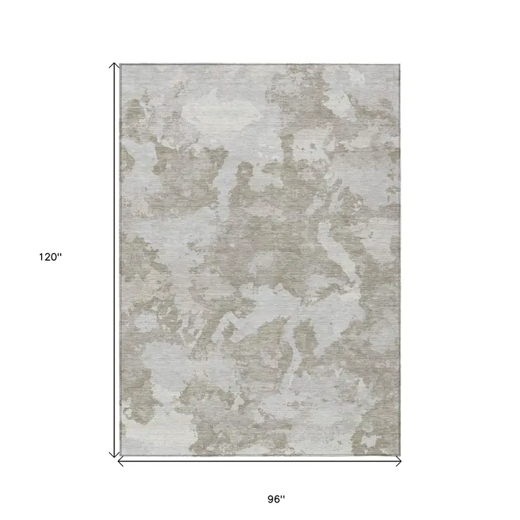 8' X 10' Taupe And Brown Abstract Washable Indoor Outdoor Area Rug