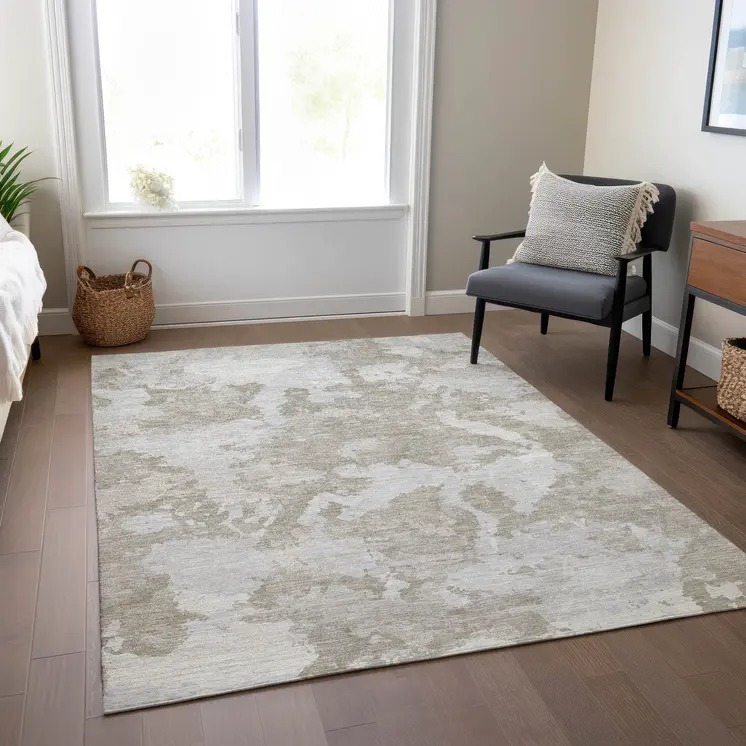 8' X 10' Taupe And Brown Abstract Washable Indoor Outdoor Area Rug