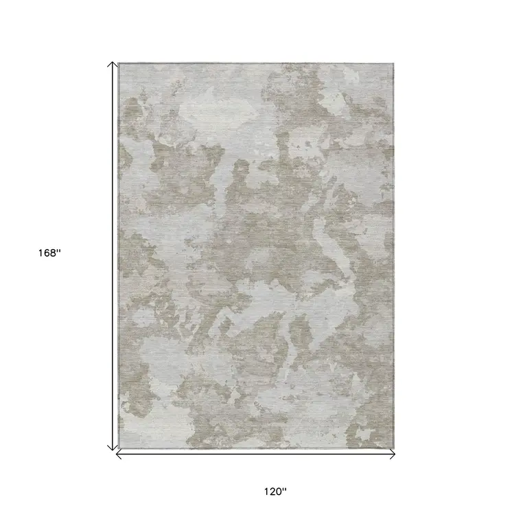 10' X 14' Taupe And Brown Abstract Washable Indoor Outdoor Area Rug