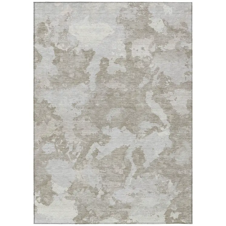 10' X 14' Taupe And Brown Abstract Washable Indoor Outdoor Area Rug
