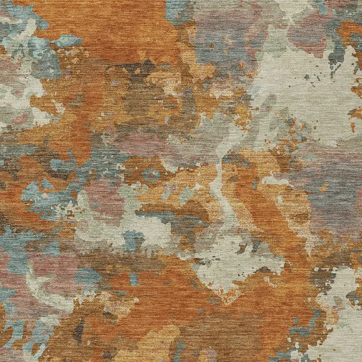 3' X 5' Copper And Orange Abstract Washable Indoor Outdoor Area Rug