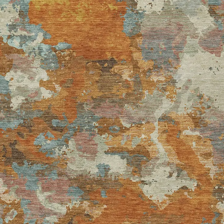8' X 10' Copper And Orange Abstract Washable Indoor Outdoor Area Rug