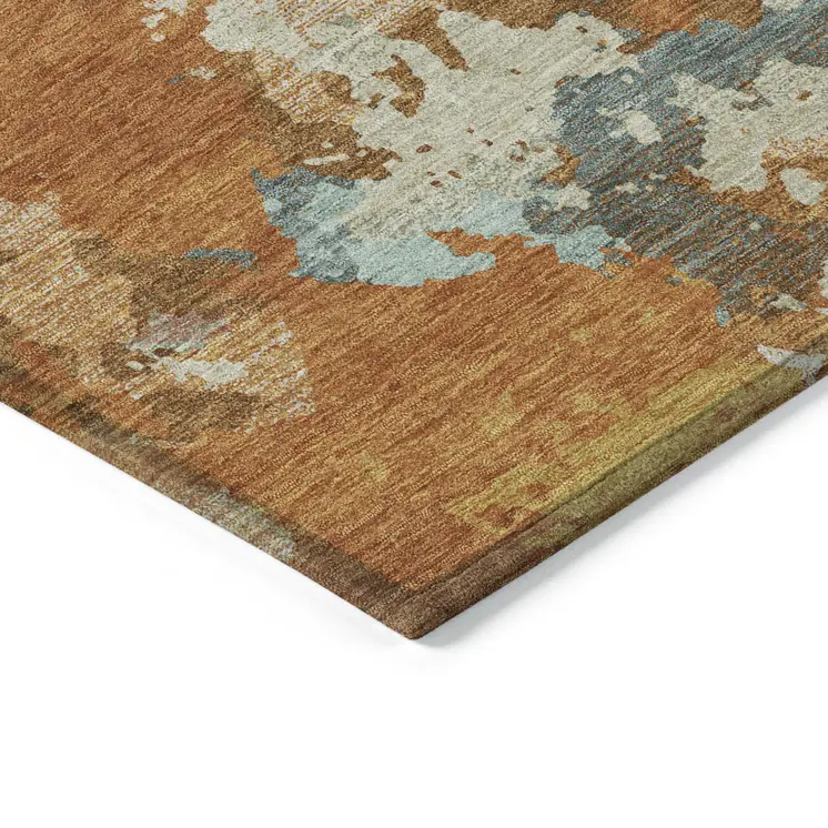 10' X 14' Copper And Orange Abstract Washable Indoor Outdoor Area Rug