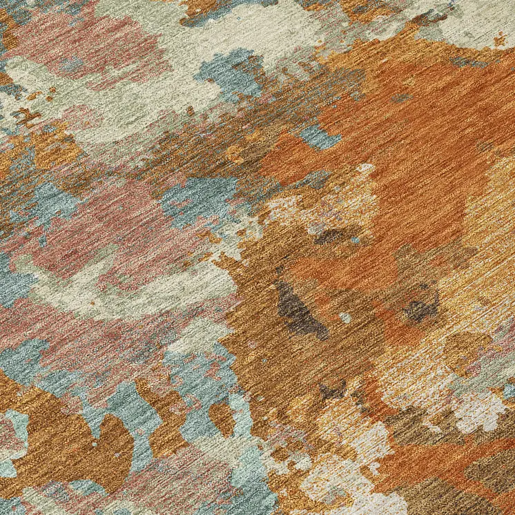 10' X 14' Copper And Orange Abstract Washable Indoor Outdoor Area Rug