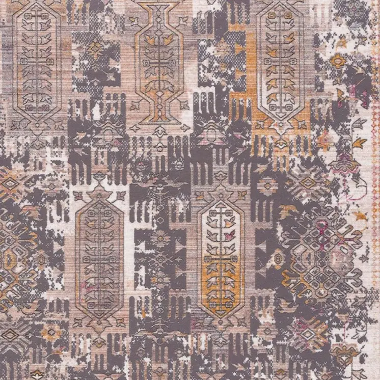 9' Gray Beige And Orange Southwestern Runner Rug