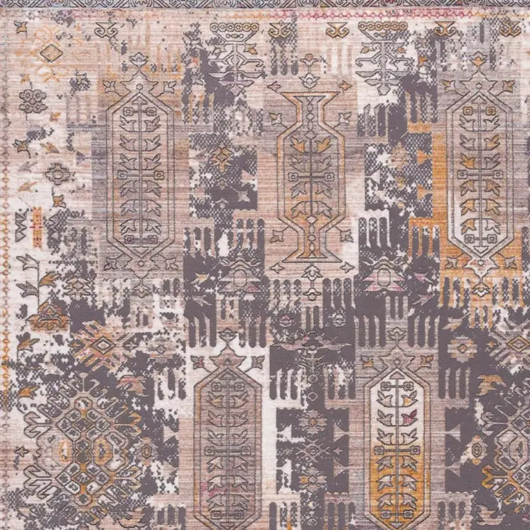 7' Gray Beige And Orange Southwestern Runner Rug