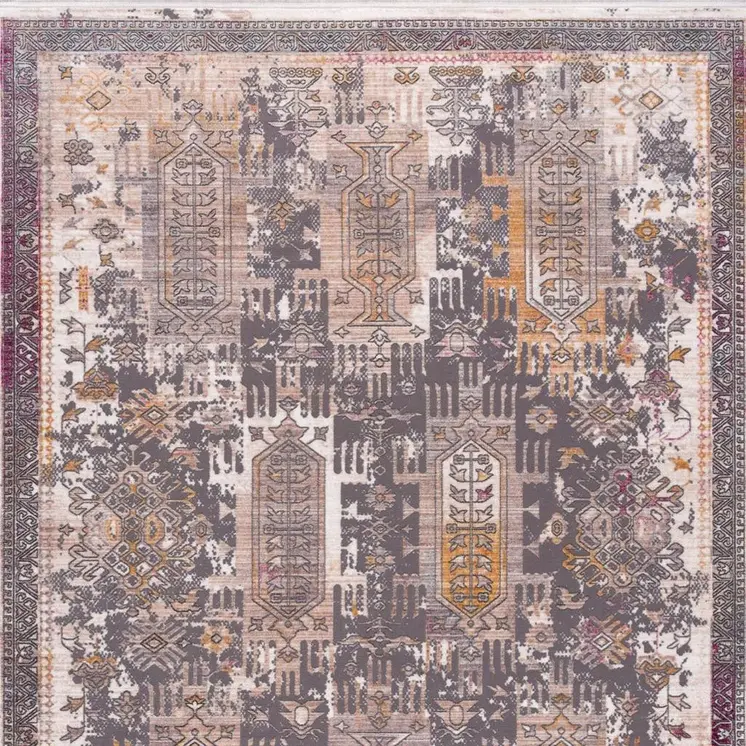 19' Runner Gray Beige And Orange Southwestern Runner Rug