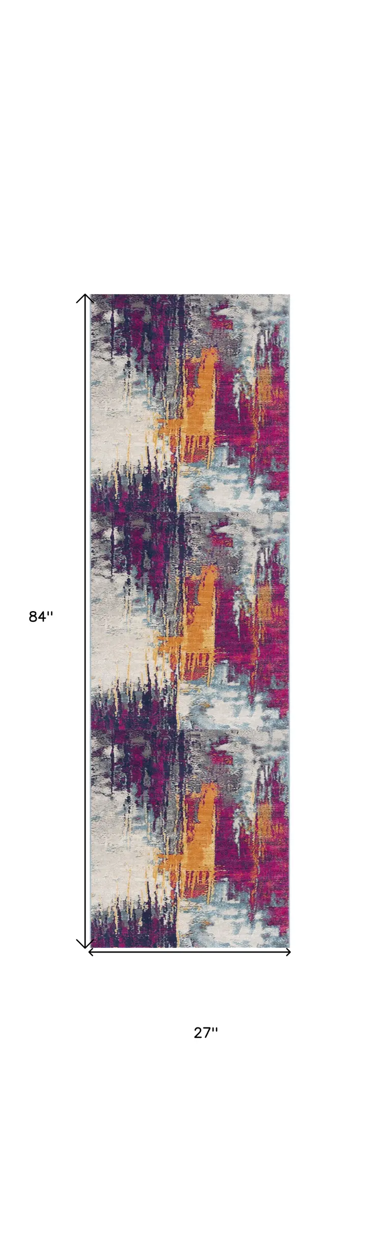 7' Purple Orange And Gray Abstract Runner Rug