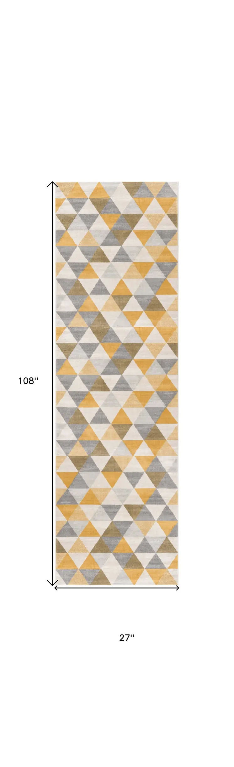9' Yellow Beige And Gray Geometric Runner Rug