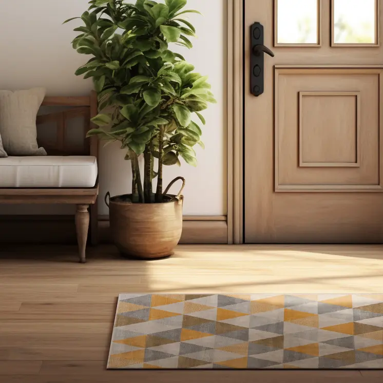 19' Runner Yellow Beige And Gray Geometric Runner Rug