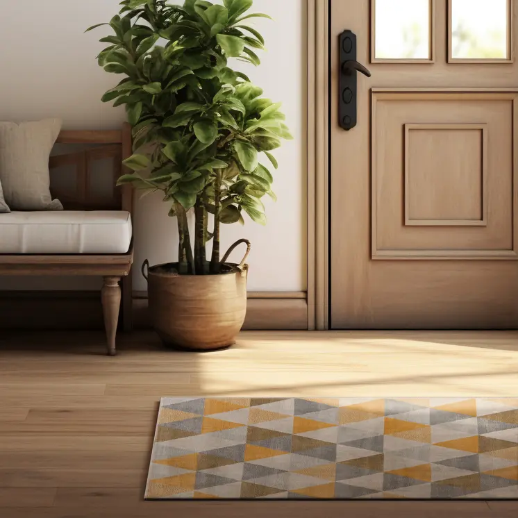 17' Runner Yellow Beige And Gray Geometric Runner Rug