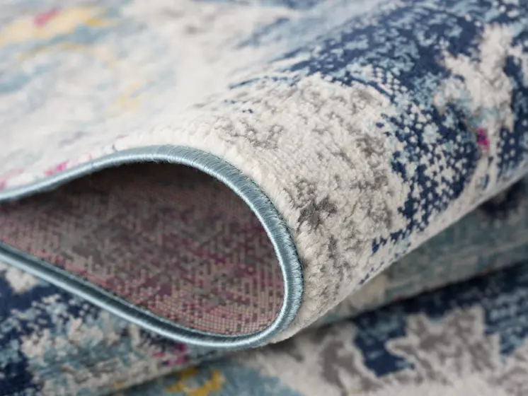 9' Blue Gray And Ivory Medallion Runner Rug