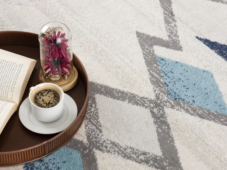 30' Runner Blue Beige And Gray Southwestern Area Rug