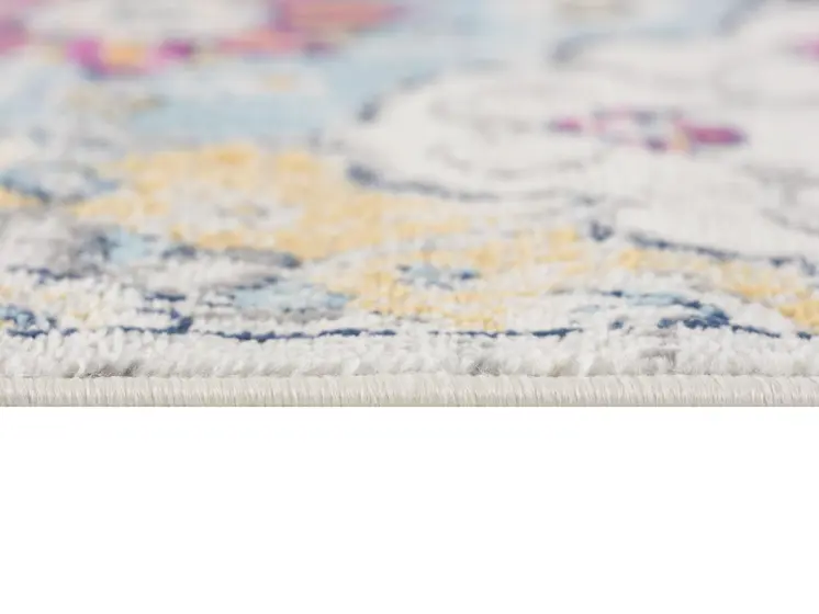 9' Rust Gray And Sky Blue Floral Runner Rug
