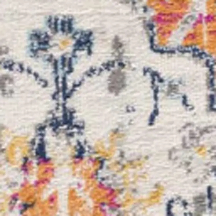 9' Rust Gray And Sky Blue Floral Runner Rug