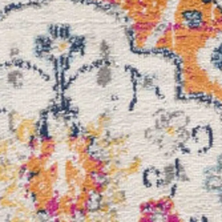9' Rust Gray And Sky Blue Floral Runner Rug