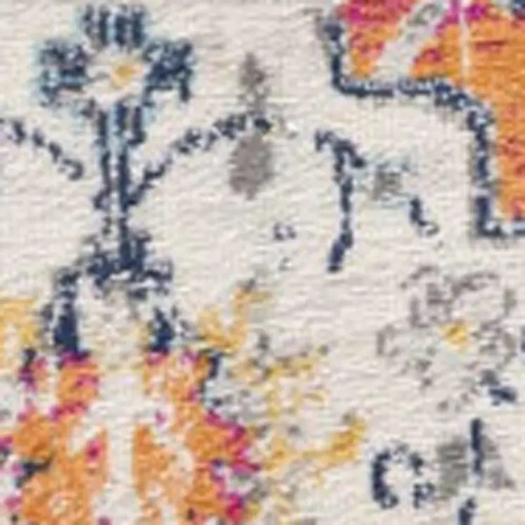 25' Runner Rust Gray And Sky Blue Floral Runner Rug