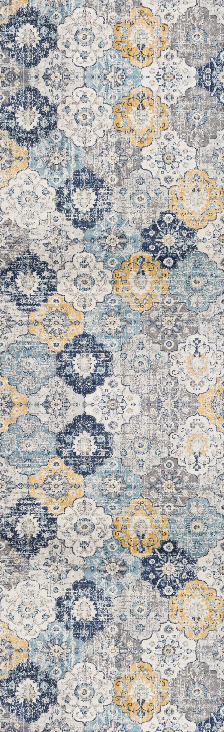 17' Runner Blue Gray And Gold Floral Runner Rug