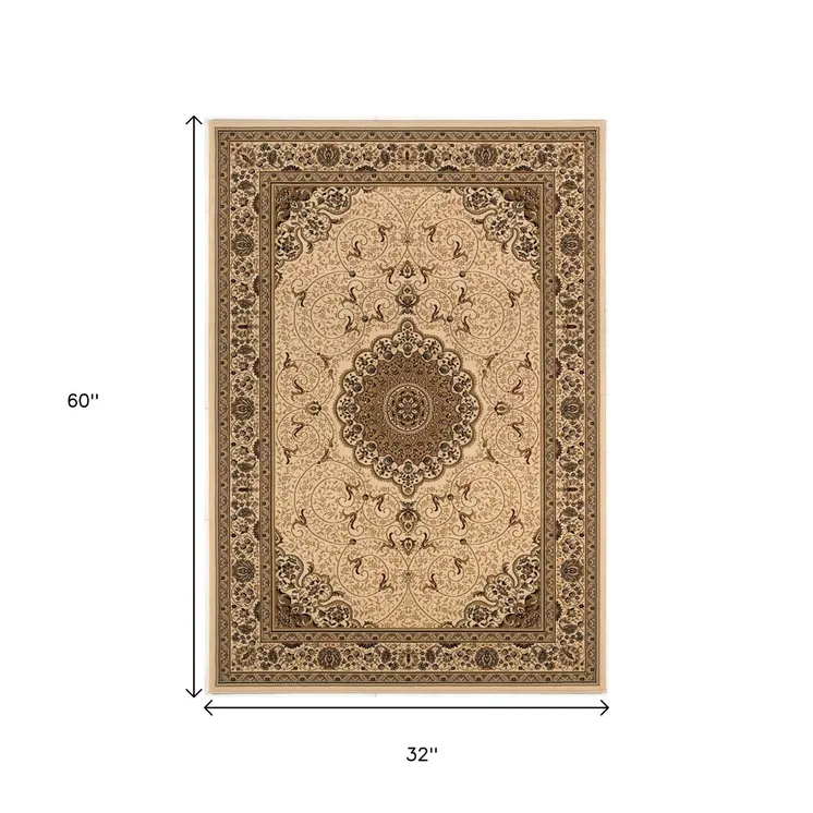 3' X 5' Tan And Brown Oriental Area Rug