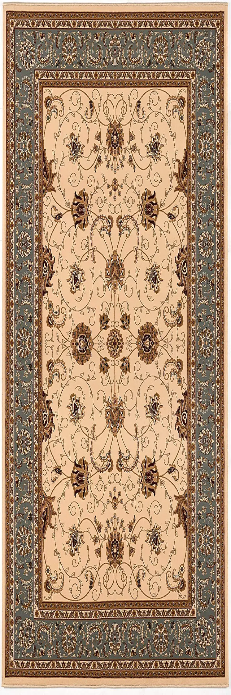 7' Dark Gray Tan And Brown Oriental Runner Rug