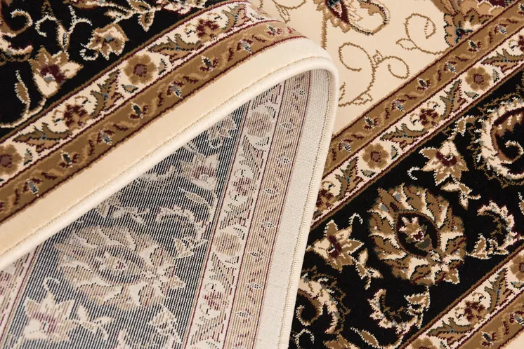 7' Black Tan And Brown Oriental Runner Rug