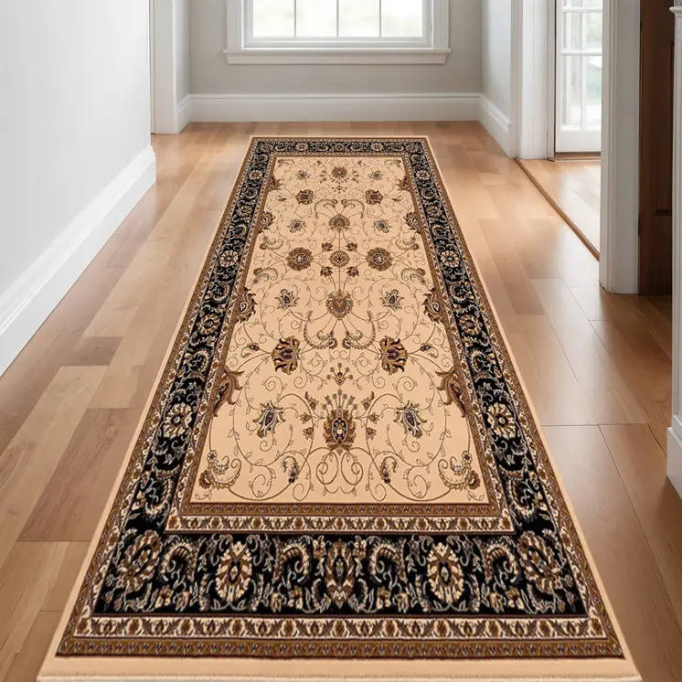 17' Runner Black Tan And Brown Oriental Runner Rug
