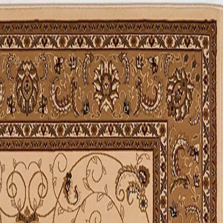 25' Runner Tan And Brown Oriental Runner Rug