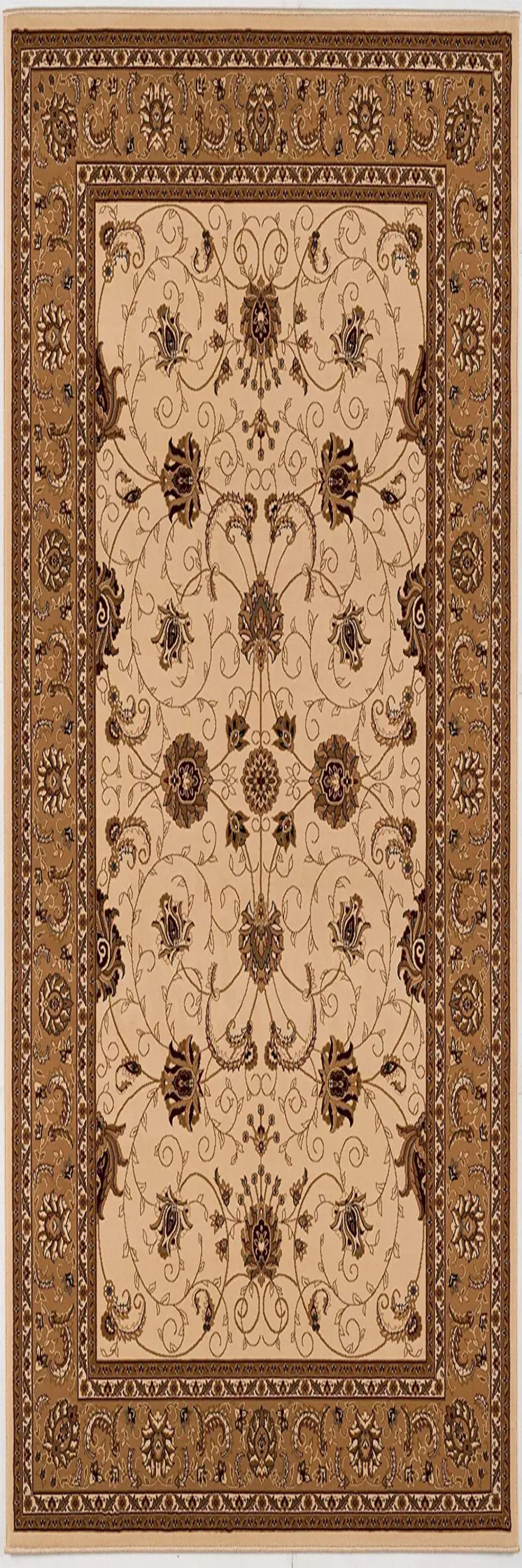 17' Runner Tan And Brown Oriental Runner Rug
