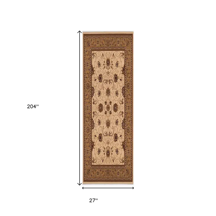 17' Runner Tan And Brown Oriental Runner Rug