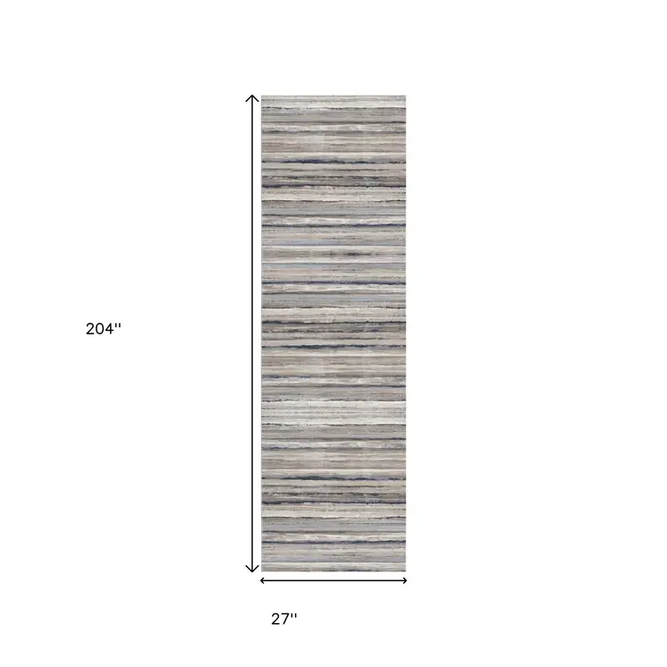 17' Runner Blue Brown And Sand Striped Runner Rug