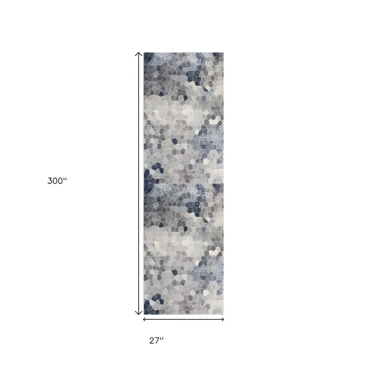 25' Runner Blue Beige And Gray Cobblestone Runner Rug