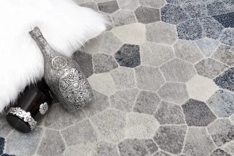 17' Runner Blue Beige And Gray Cobblestone Runner Rug