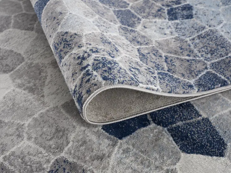17' Runner Blue Beige And Gray Cobblestone Runner Rug