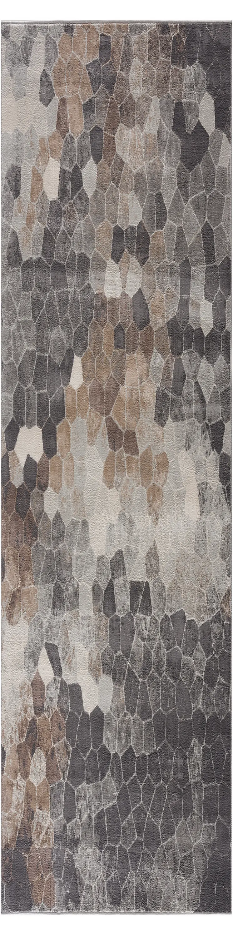 7' Gray Brown And Charcoal Cobblestone Runner Rug