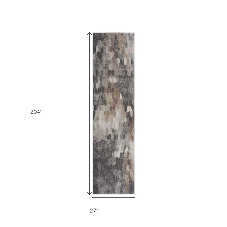 17' Runner Gray Brown And Charcoal Cobblestone Runner Rug
