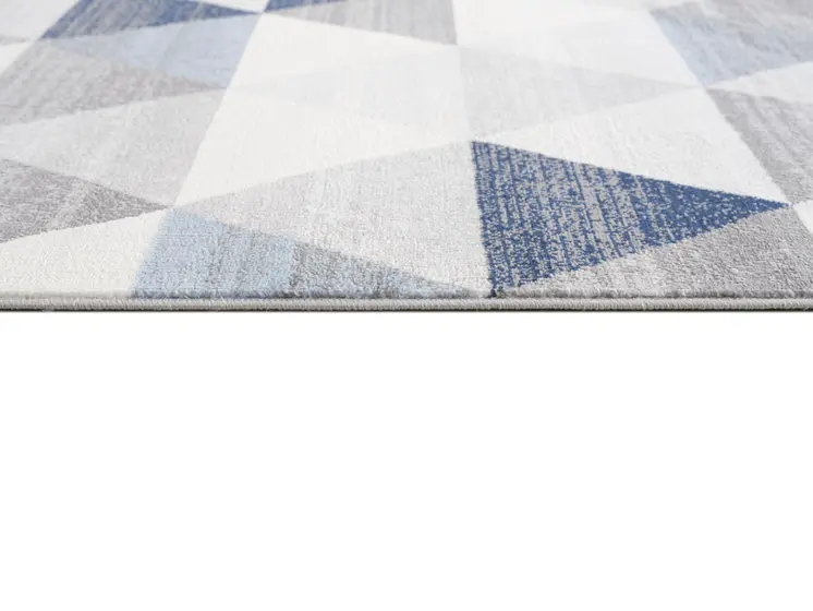 9' Blue Beige And Gray Geometric Runner Rug