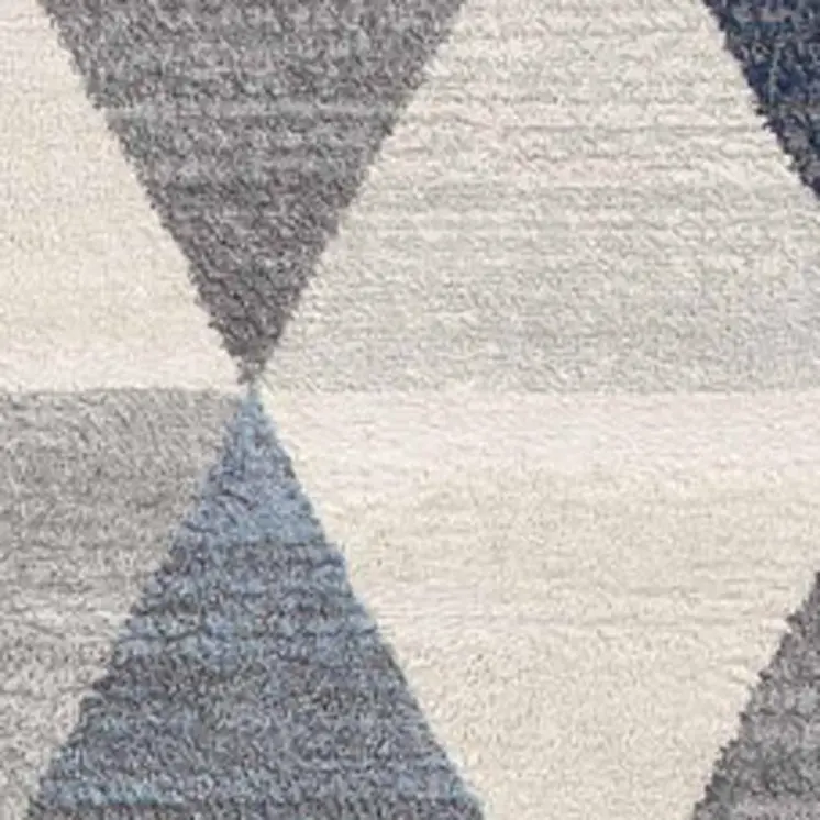 9' Blue Beige And Gray Geometric Runner Rug