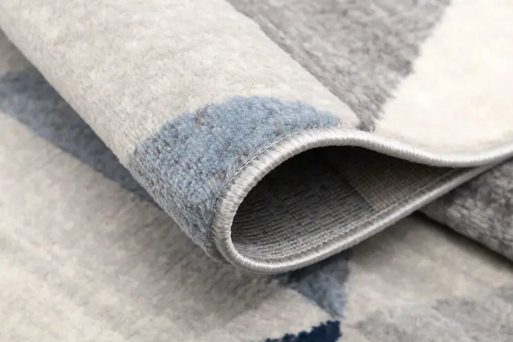 30' Runner Blue Beige And Gray Geometric Area Rug