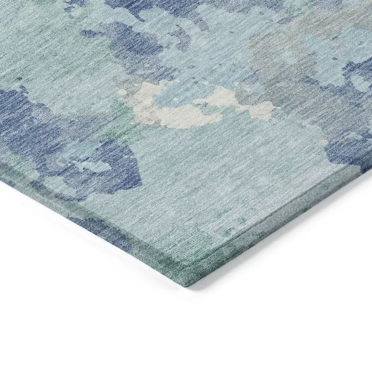 3' X 5' Blue And Teal Blue Abstract Washable Indoor Outdoor Area Rug