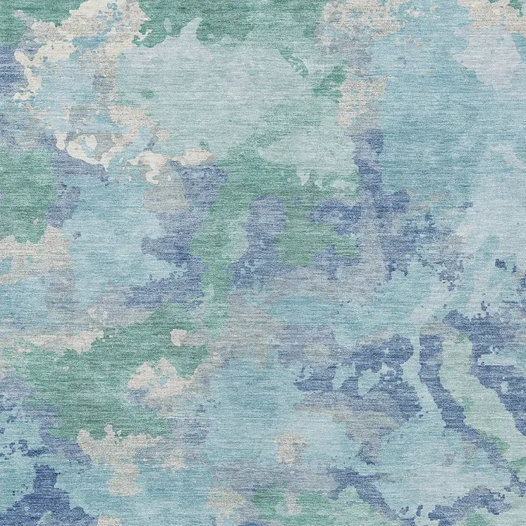 3' X 5' Blue And Teal Blue Abstract Washable Indoor Outdoor Area Rug