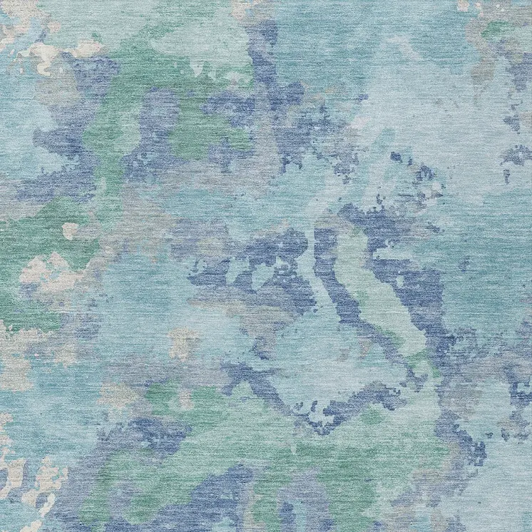 5' X 8' Blue And Teal Blue Abstract Washable Indoor Outdoor Area Rug