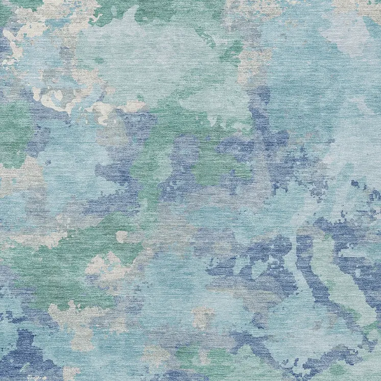 8' X 10' Blue And Teal Blue Abstract Washable Indoor Outdoor Area Rug