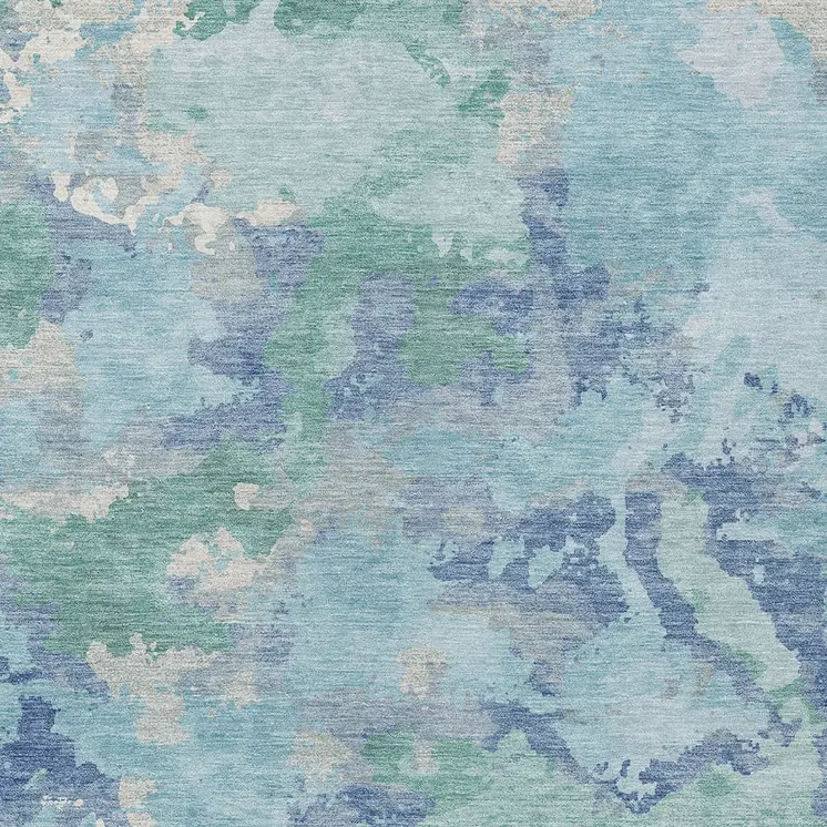 10' X 14' Blue And Teal Blue Abstract Washable Indoor Outdoor Area Rug