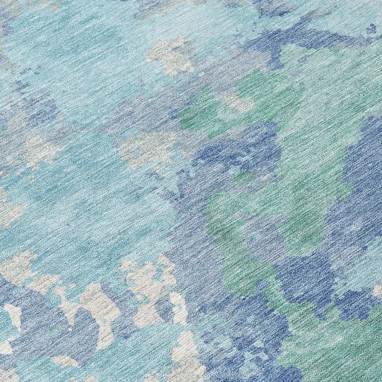 10' X 14' Blue And Teal Blue Abstract Washable Indoor Outdoor Area Rug