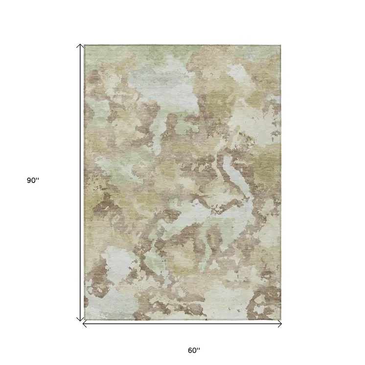 5' X 8' Taupe And Ivory Abstract Washable Indoor Outdoor Area Rug