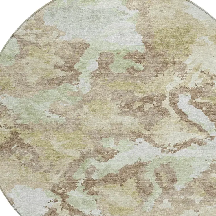 8' Taupe And Ivory Round Abstract Washable Indoor Outdoor Area Rug