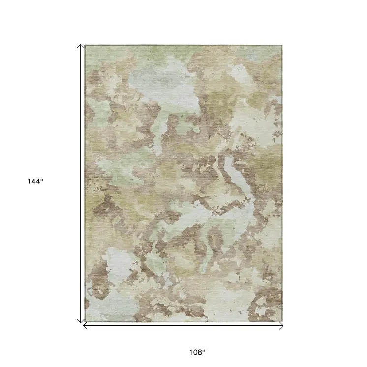 9' X 12' Taupe And Ivory Abstract Washable Indoor Outdoor Area Rug