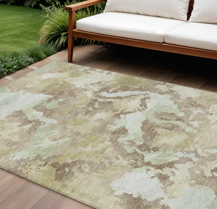 9' X 12' Taupe And Ivory Abstract Washable Indoor Outdoor Area Rug