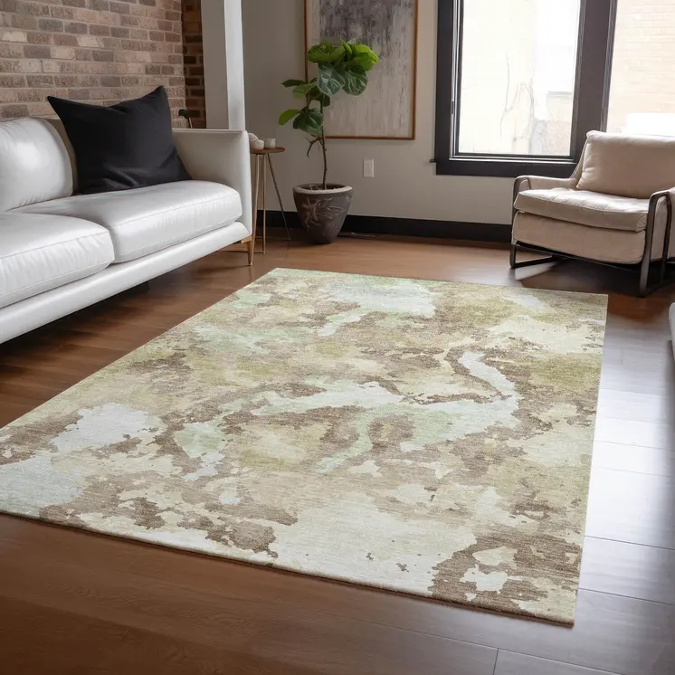 9' X 12' Taupe And Ivory Abstract Washable Indoor Outdoor Area Rug