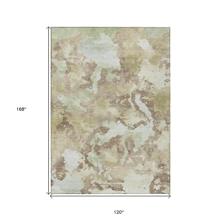 10' X 14' Taupe And Ivory Abstract Washable Indoor Outdoor Area Rug